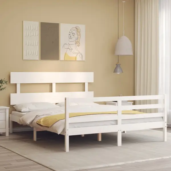 Gossi cadru de pat cu tablie, alb, 160x200 cm, lemn masiv