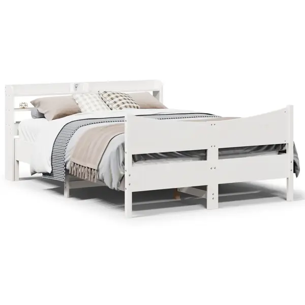 Gossi cadru de pat cu tablie, alb, 160x200 cm, lemn masiv de pin