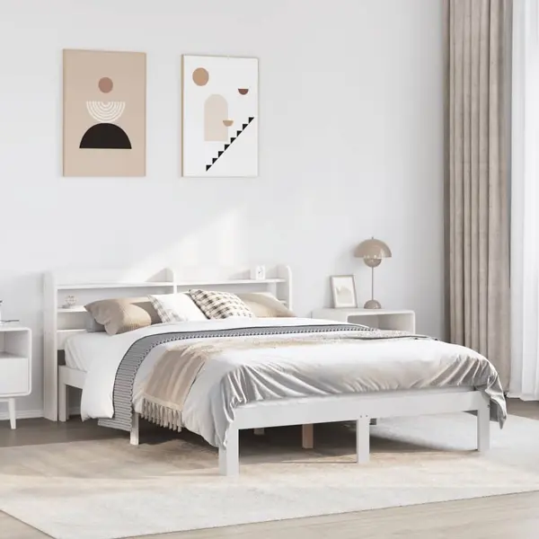 Gossi cadru de pat cu tablie, alb, 160x200 cm, lemn masiv de pin