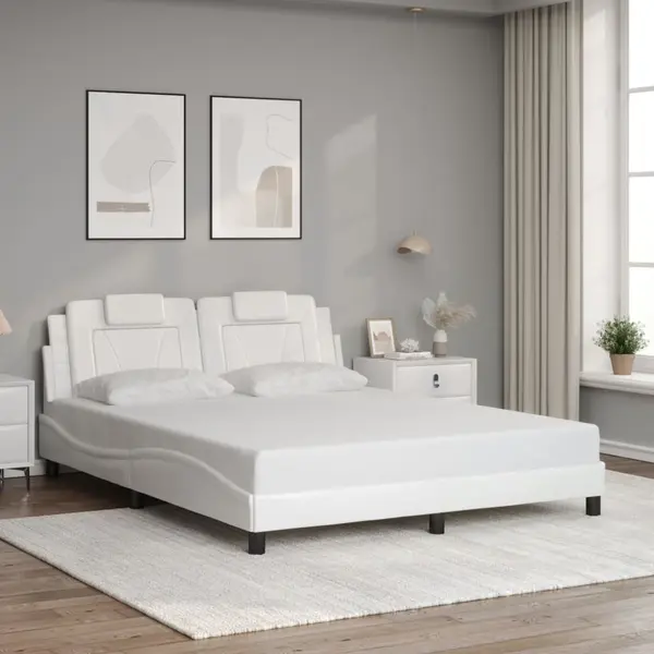 Gossi cadru de pat cu tablie, alb, 160x200 cm, piele ecologica