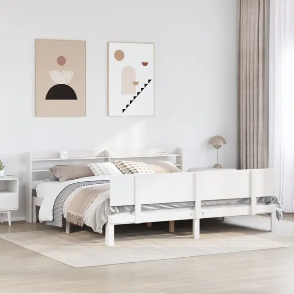 Gossi cadru de pat cu tablie, alb, 180x200 cm, lemn masiv de pin