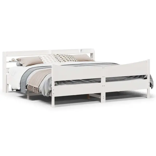 Gossi cadru de pat cu tablie, alb, 180x200 cm, lemn masiv de pin