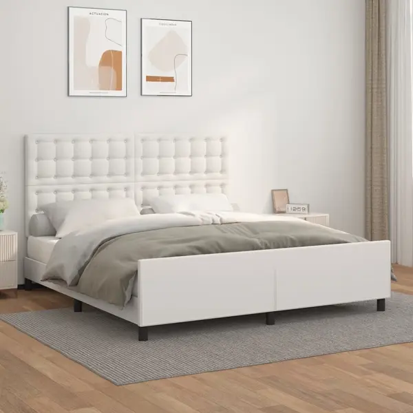 Gossi cadru de pat cu tablie, alb, 180x200 cm, piele ecologica