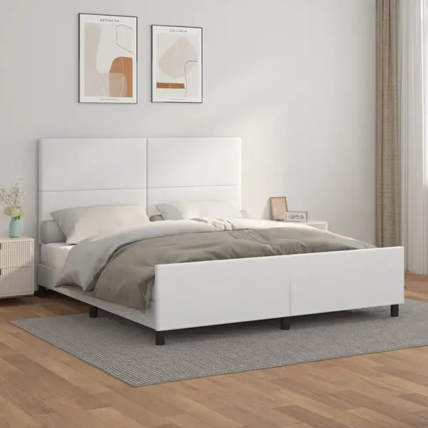 Gossi cadru de pat cu tablie, alb, 180x200 cm, piele ecologica