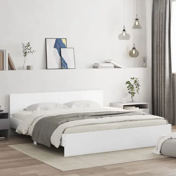Gossi cadru de pat cu tablie, alb, 200x200 cm