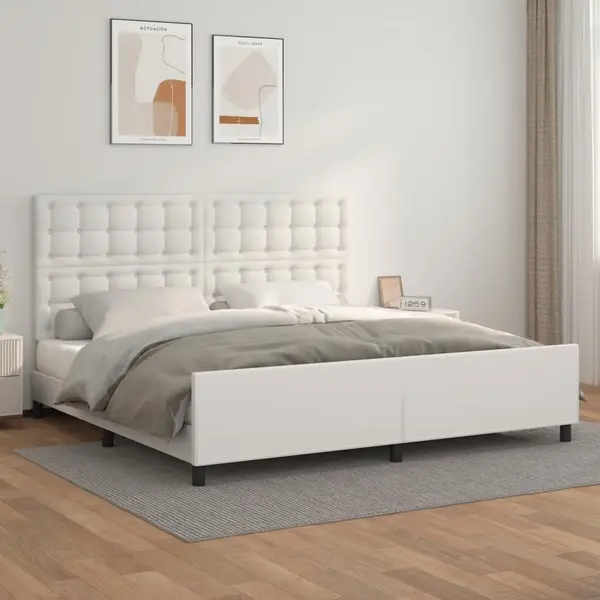 Gossi cadru de pat cu tablie, alb, 200x200 cm, piele ecologica