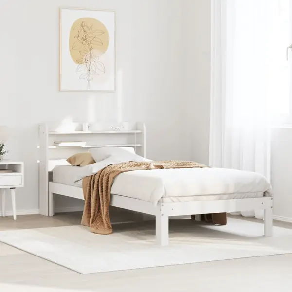 Gossi cadru de pat cu tablie, alb, 75x190 cm, lemn masiv de pin