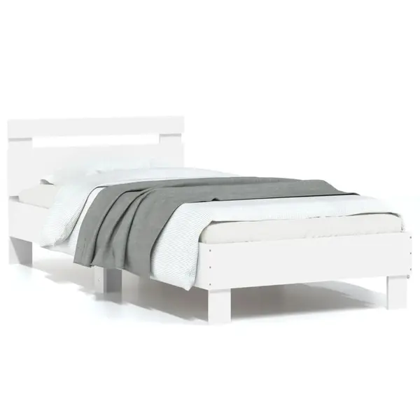 Gossi cadru de pat cu tablie, alb, 90x190 cm, lemn prelucrat