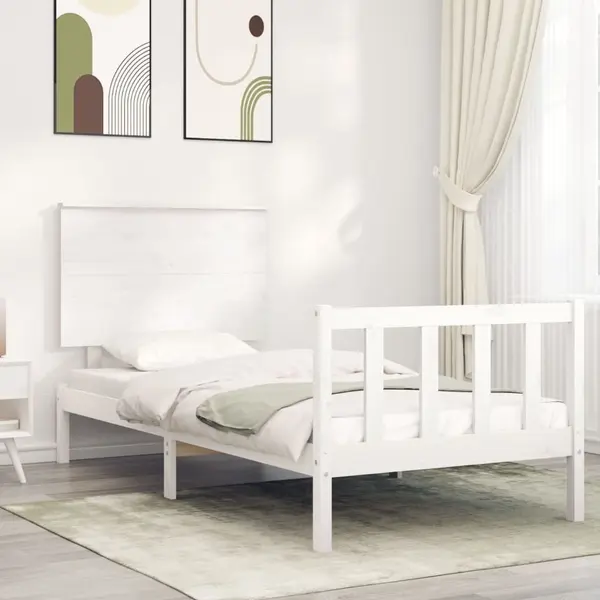 Gossi cadru de pat cu tablie, alb, 90x200 cm, lemn masiv