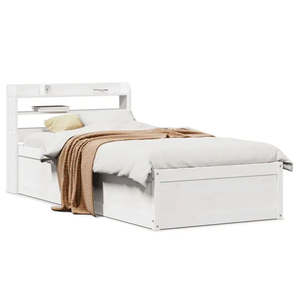Gossi cadru de pat cu tablie, alb, 90x200 cm, lemn masiv de pin