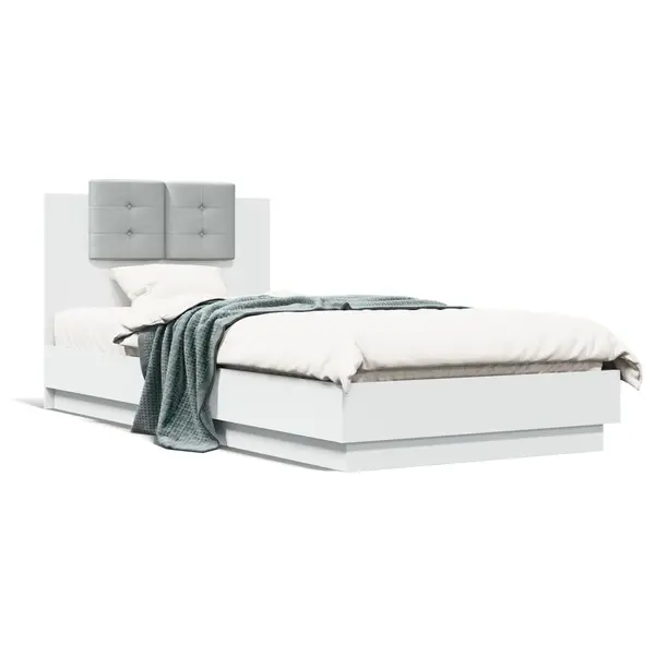 Gossi cadru de pat cu tablie, alb, 90x200 cm, lemn prelucrat