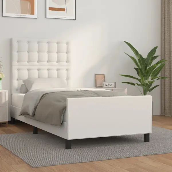 Gossi cadru de pat cu tablie, alb, 90x200 cm, piele ecologica