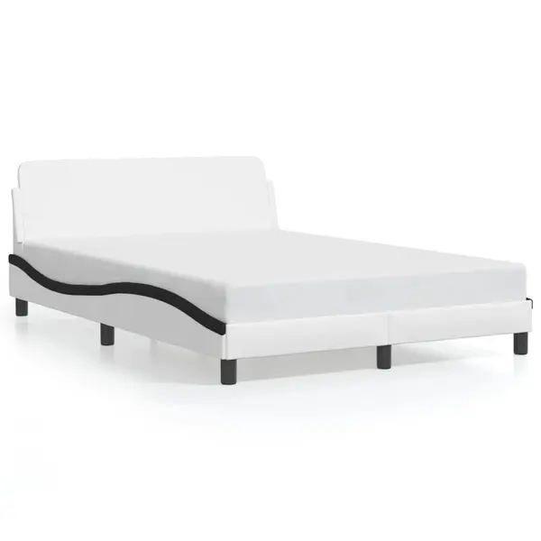 Gossi cadru de pat cu tablie, alb/negru, 120x200 cm, piele ecologica
