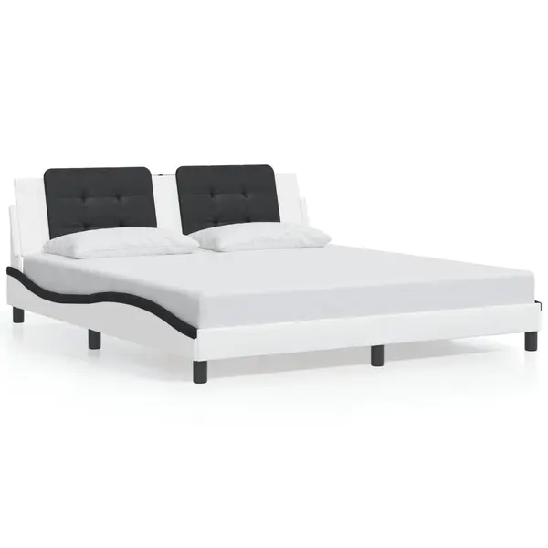 Gossi cadru de pat cu tablie alb si negru 180x200cm piele artificiala