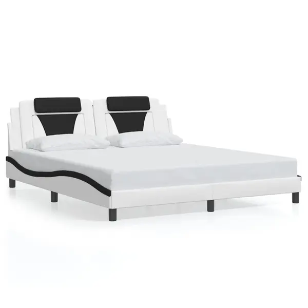 Gossi cadru de pat cu tablie alb si negru 180x200cm piele artificiala