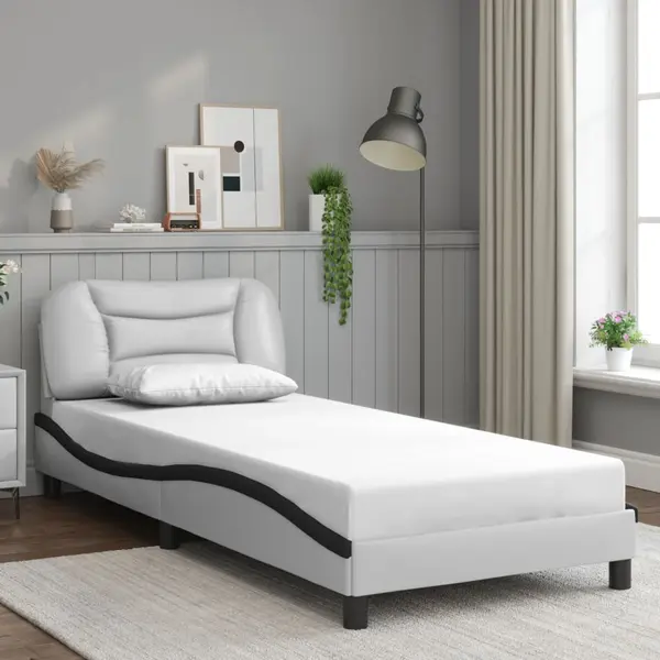 Gossi cadru de pat cu tablie alb si negru 90x190 cm piele artificiala