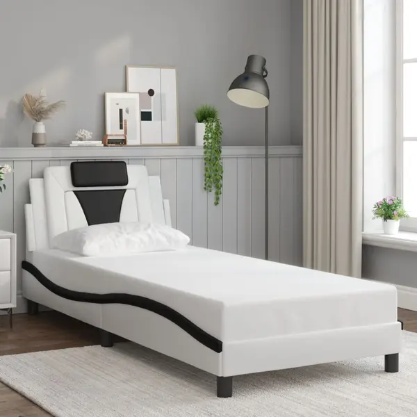 Gossi cadru de pat cu tablie alb si negru 90x190 cm piele artificiala