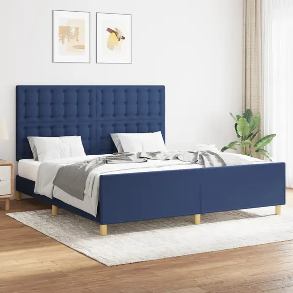 Gossi cadru de pat cu tablie, albastru, 160x200 cm, textil