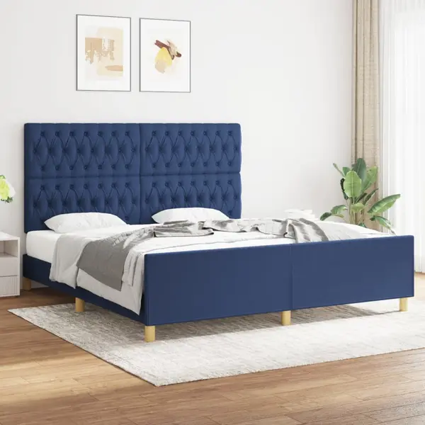Gossi cadru de pat cu tablie, albastru, 180x200 cm, textil