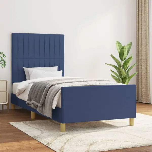 Gossi cadru de pat cu tablie, albastru, 90x190 cm, textil