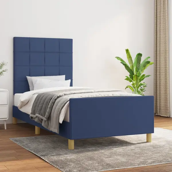 Gossi cadru de pat cu tablie, albastru, 90x200 cm, textil
