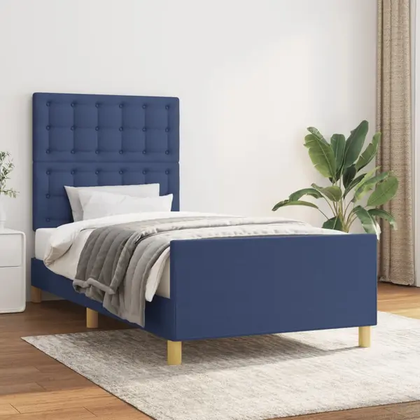 Gossi cadru de pat cu tablie, albastru, 90x200 cm, textil