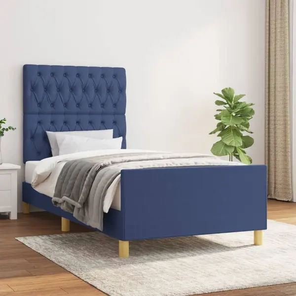 Gossi cadru de pat cu tablie, albastru, 90x200 cm, textil