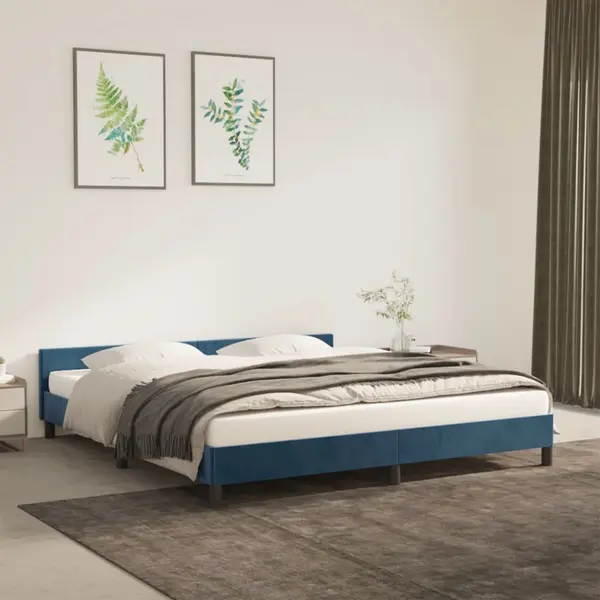 Gossi cadru de pat cu tablie, albastru inchis, 180x200 cm, catifea