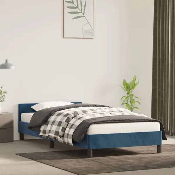 Gossi cadru de pat cu tablie, albastru inchis, 90x200 cm, catifea