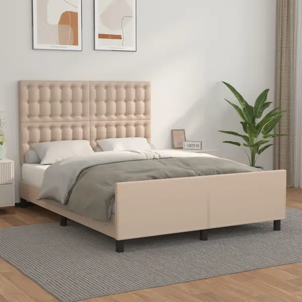 Gossi cadru de pat cu tablie, cappuccino, 140x190 cm, piele ecologica