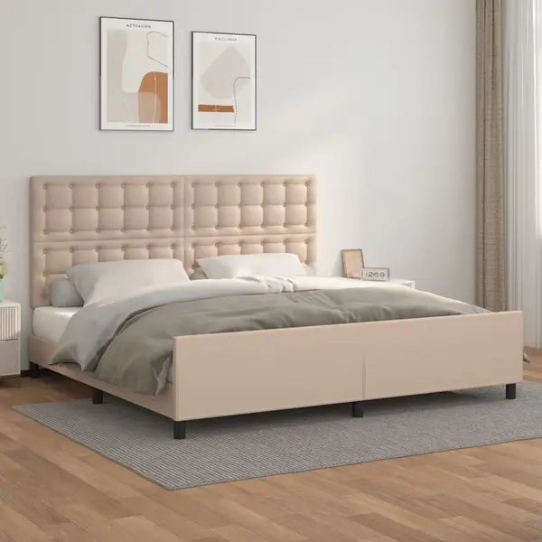 Gossi cadru de pat cu tablie, cappuccino, 200x200 cm, piele ecologica