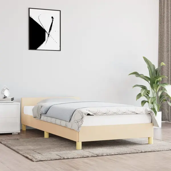 Gossi cadru de pat cu tablie, crem, 90x190 cm, textil