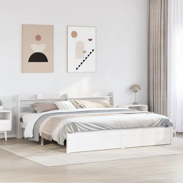 Gossi cadru de pat cu tablie fara saltea, alb, 200x200 cm
