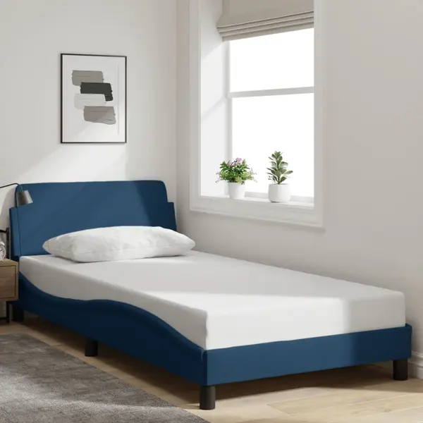 Gossi cadru de pat cu tablie fara saltea, albastru, 100x200cm, textil