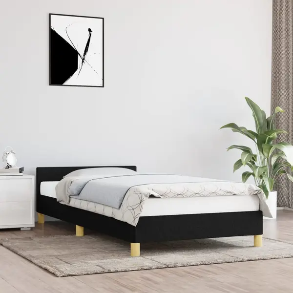 Gossi cadru de pat cu tablie fara saltea, negru, 90x190 cm, textil