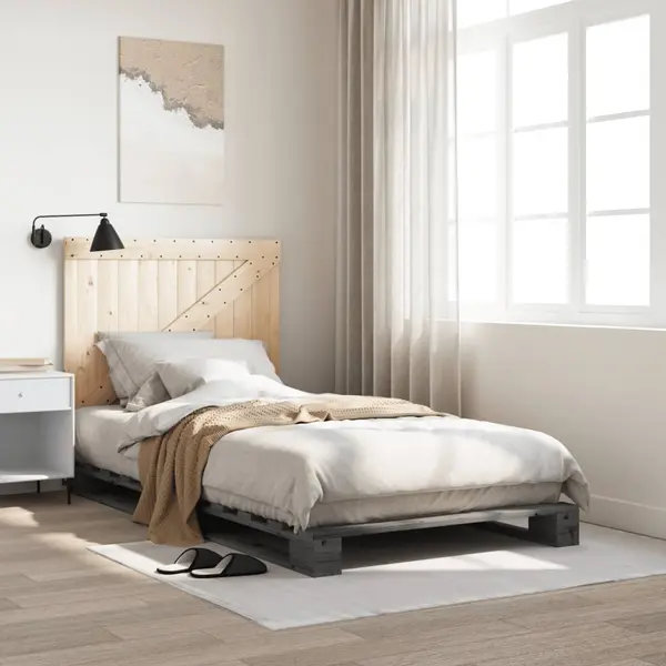 Gossi cadru de pat cu tablie, gri, 100x200 cm, lemn masiv de pin