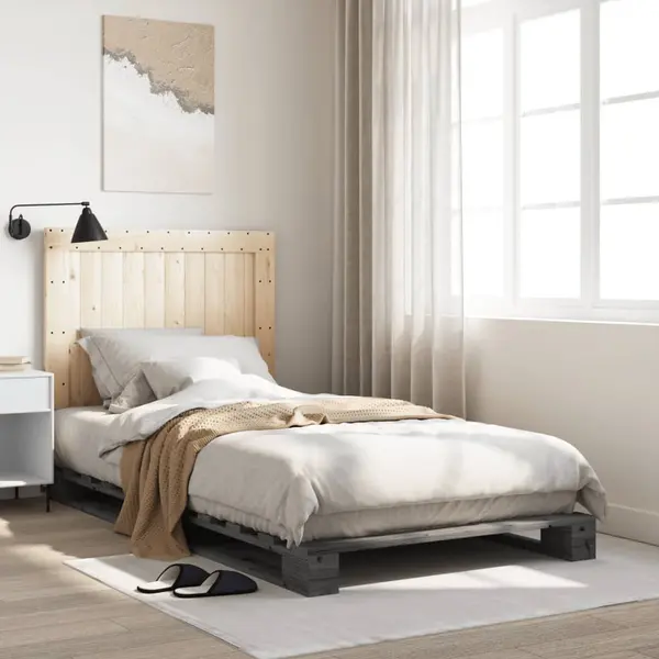 Gossi cadru de pat cu tablie, gri, 100x200 cm, lemn masiv de pin