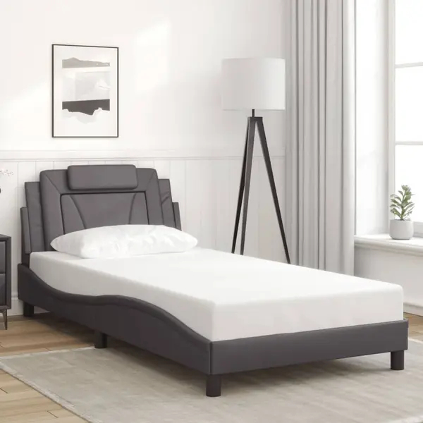 Gossi cadru de pat cu tablie, gri, 100x200 cm, piele ecologica