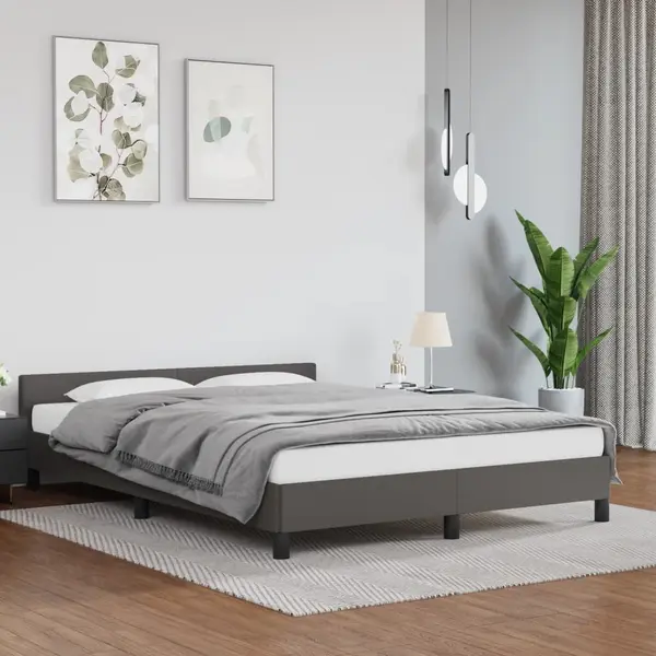 Gossi cadru de pat cu tablie, gri, 140x190 cm, piele ecologica