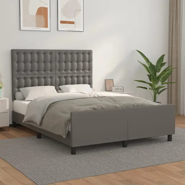 Gossi cadru de pat cu tablie, gri, 140x190 cm, piele ecologica