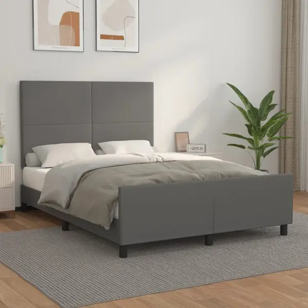Gossi cadru de pat cu tablie, gri, 140x190 cm, piele ecologica
