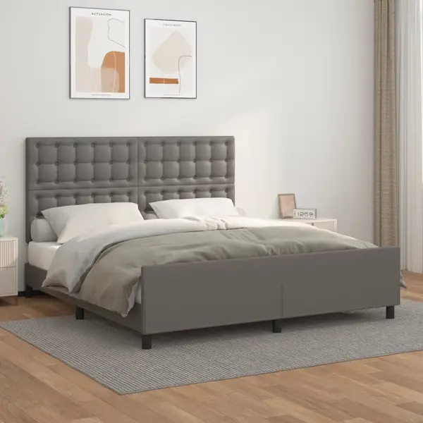 Gossi cadru de pat cu tablie, gri, 160x200 cm, piele ecologica