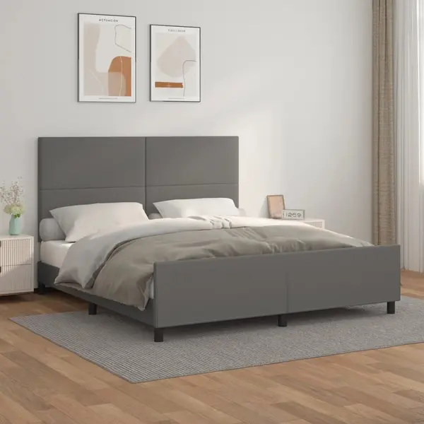Gossi cadru de pat cu tablie, gri, 160x200 cm, piele ecologica
