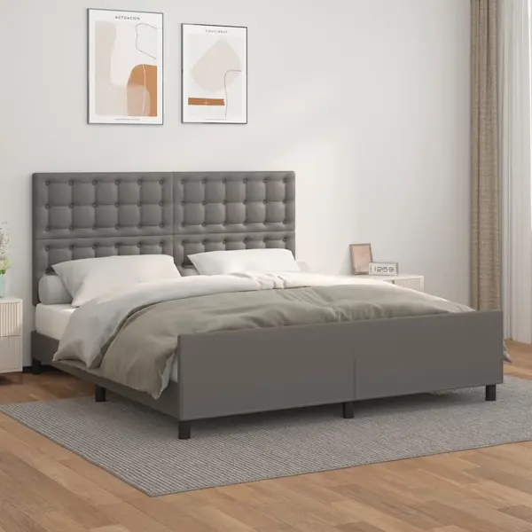 Gossi cadru de pat cu tablie, gri, 180x200 cm, piele ecologica