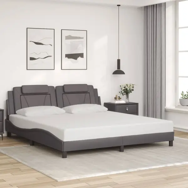 Gossi cadru de pat cu tablie, gri, 180x200 cm, piele ecologica