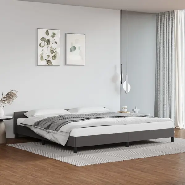 Gossi cadru de pat cu tablie, gri, 200x200 cm, piele ecologica
