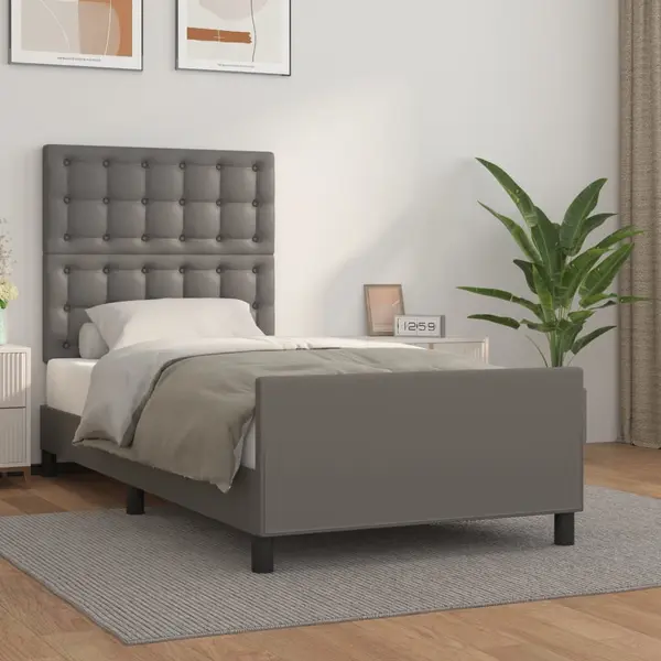 Gossi cadru de pat cu tablie, gri, 90x190 cm, piele ecologica