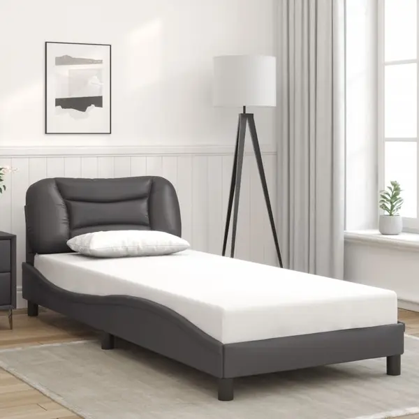 Gossi cadru de pat cu tablie, gri, 90x190 cm, piele ecologica
