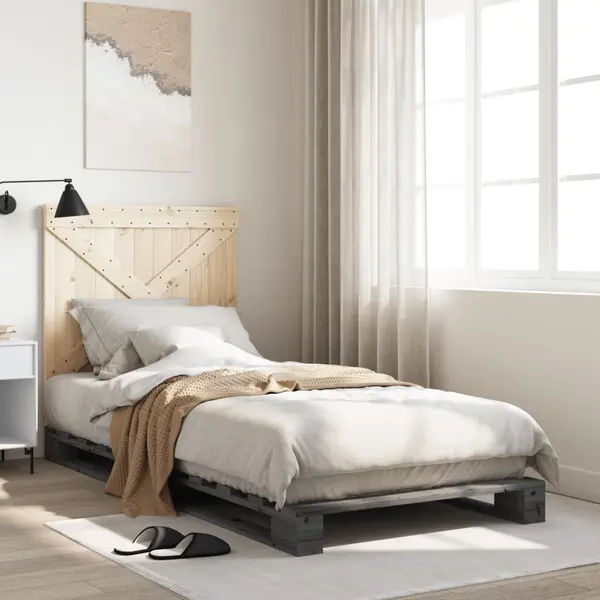 Gossi cadru de pat cu tablie, gri, 90x200 cm, lemn masiv de pin