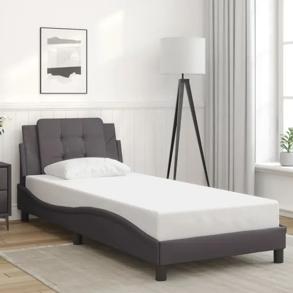 Gossi cadru de pat cu tablie, gri, 90x200 cm, piele ecologica